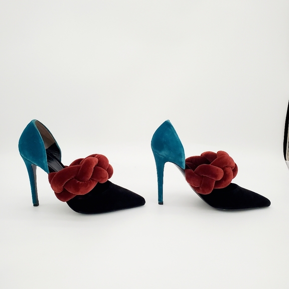 Marco de Vincenzo Color-Block Braided Velvet Pump Heels 38 - Picture 8 of 16